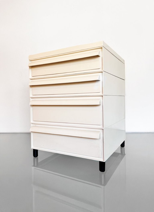 Cassettiera modulare vintage Kartell Simon Fussel Modulaire 4602 in ABS color crema.