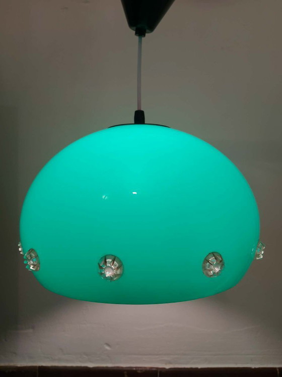 Image 1 of Lampada a sospensione verde in stile Space Age, lampada a forma di UFO, anni '70