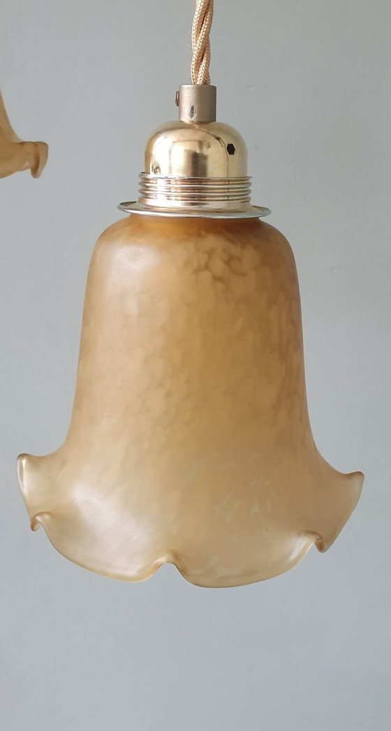 Image 1 of Set van 2 Vintage Murano hanglampen - Mid Century - amber kleur