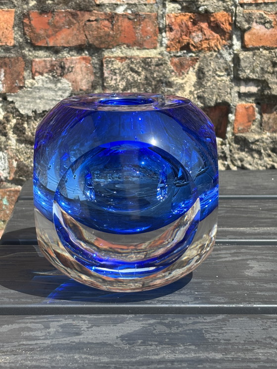 Image 1 of Alfred Collard für Val Saint Lambert – Monumentale kobaltblaue Kristallskulptur/Vase – signiert – 5 kg