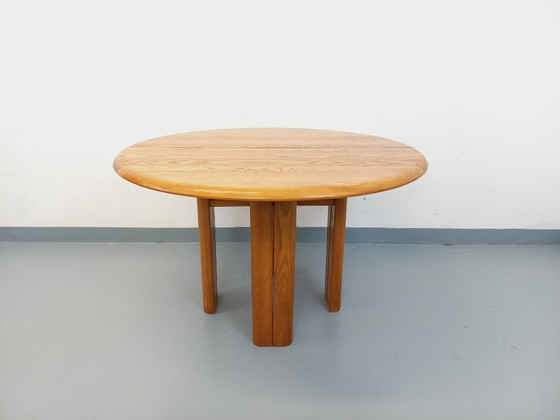 Image 1 of Vintage Seltz round dining table from the 70s/80s in solid blond elm with extensions
