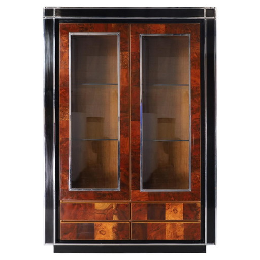 Willy Rizzo Sequoia Burl Vitrine für Mario Sabot Hollywood Regency 1970