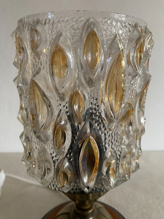 Vintage 1970s Amber Pressed Glass Table Lamp (photo 7 of 9)