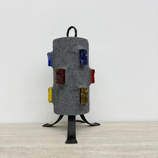 Lampe brutaliste en métal et verre, années 1970