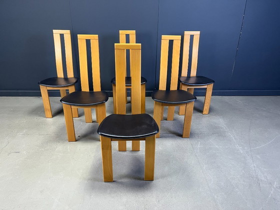 Image 1 of Postmoderne Esszimmerstühle aus Eiche mit hoher Rückenlehne, 1980er Jahre – 6er-Set