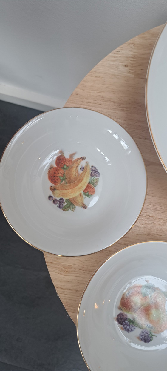 Image 1 of Bavaria Winterling Vintage Pudding Set – 1 ciotola + 4 ciotole piccole – Motivo frutta – Porcellana