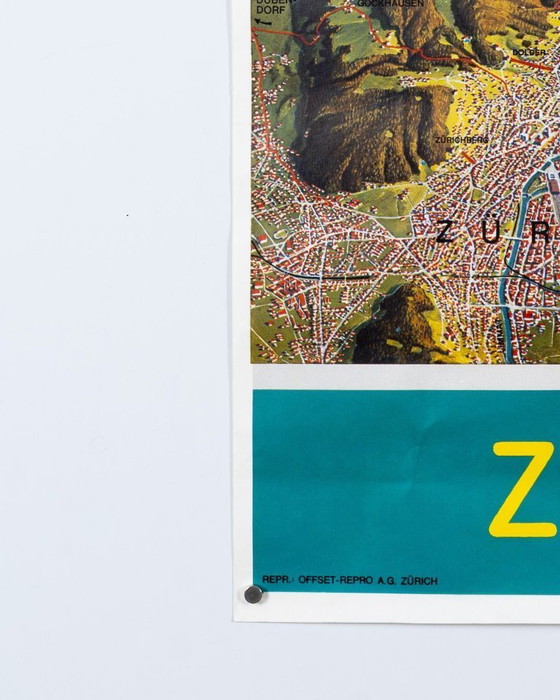 Image 1 of Lac de Zurich – 1978 Affiche de voyage vintage originale de M. Bieder – Style suisse – 101 x 64 cm
