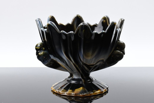 STS Abel / Hrastnik – Schale aus Achatglas mit Tauben – Jugoslawien, Design der 1930er Jahre
