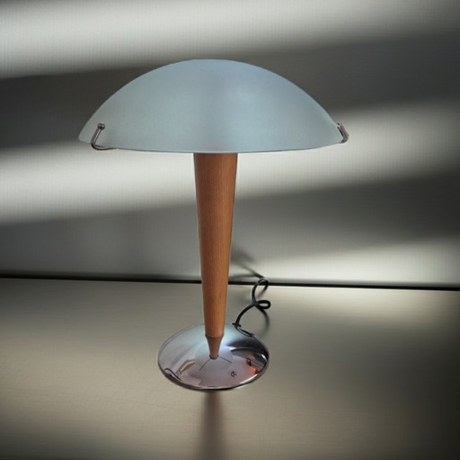 Vintage IKEA Kvintol mushroom table lamp with a frosted glass shade