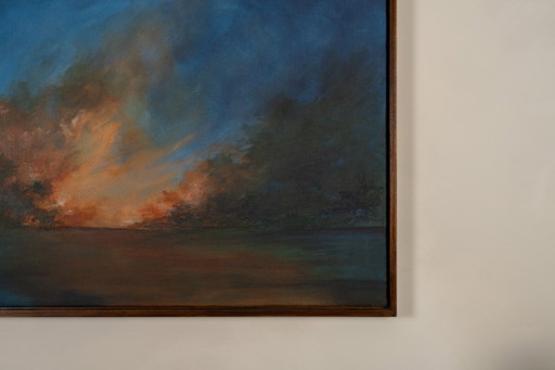 Large Original Blue and Orange Abstract Landscape Painting, Textured Acrylic Canvas - Whispering Embers (photo 2 of 23)