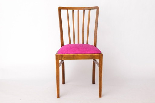 Vintage German Chair – 1950s Beech Wood – Magenta Upholstery – Mid-Century Modern