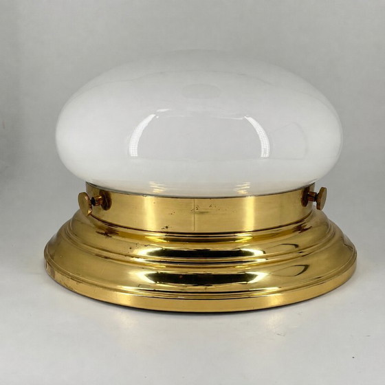 Vintage Art Deco/Bauhaus ceiling lamp – opal glass – 2x E27 – Mid Century – Ceiling lights, Metal (photo 3 of 13)