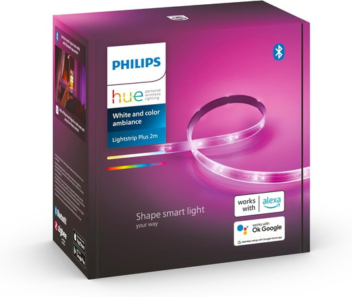 Philips Hue White & Color Ambiance, ruban LED couleur intérieur, V4, base, extensible, compatible Bluetooth, fonctionne avec Ale