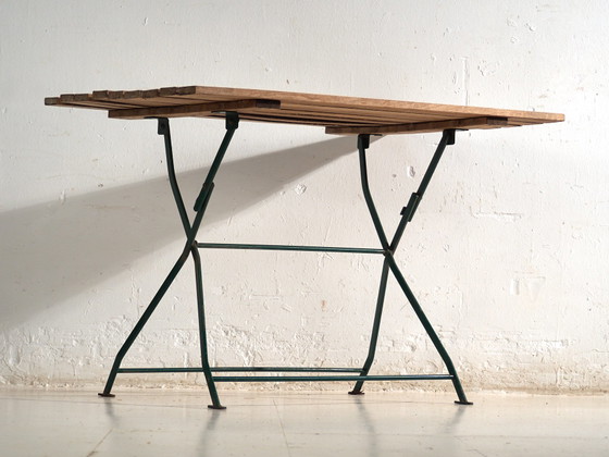 Vintage Folding Garden Table in Wood and Iron, Central Europe, circa 1950, Green, Rustic (photo 4 of 10)