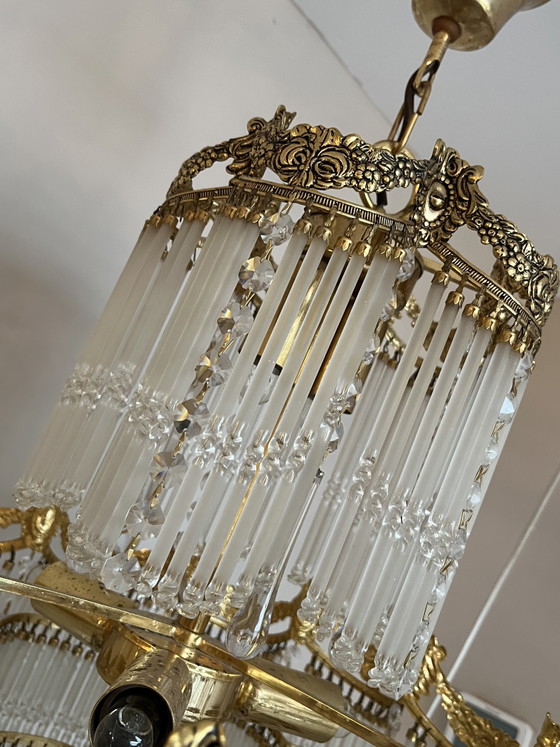 Vintage Belle Epoque Style Chandelier Rod Pendant Lamp – Crystal, Copper (photo 8 of 9)