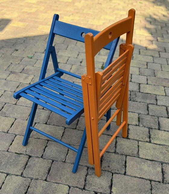 Set of Vintage Painted Blue and Orange Chairs – Dining chairs (photo 7 of 7)