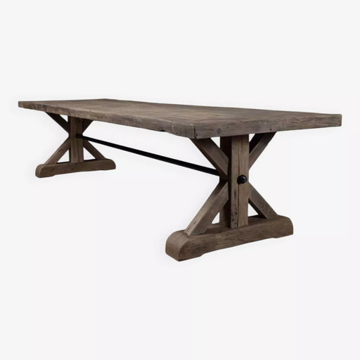 Table de Ferme en Chêne Massif Ancien, Pieds Étoile - 300 cm