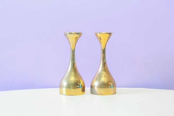 Set x 2 Messing Organische Kandelaars Zweeds – Kandelaars en kaarsen, Brass (photo 2 of 5)