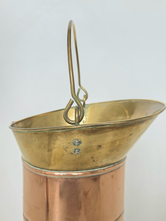 Vintage Nederlandse paraplubak en plantenbakset van koper en messing - Delftsblauwe handgrepen – Copper (photo 4 of 12)