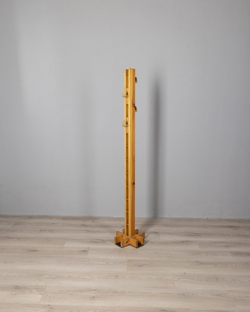 Vintage 70s wooden floor coat rack Italian design 
