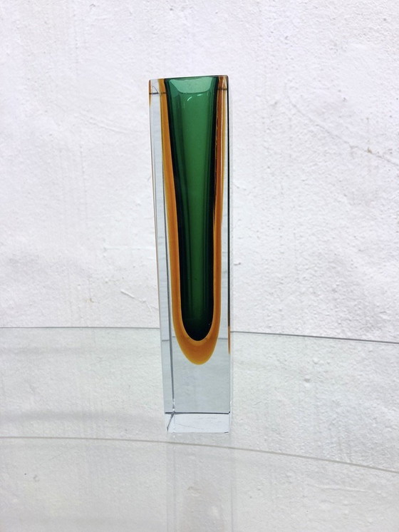 Image 1 of Vase Italien En Verre De Murano D'été Par Flavio Poli En Vert Et Orange Des Années 70