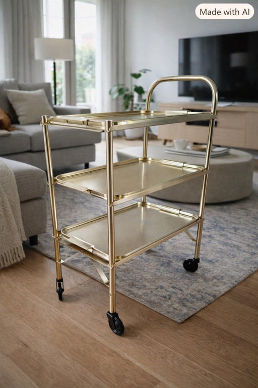 Serveerwagen - Hollywood Regency stijl. - Aluminium - Engels