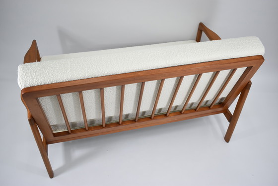 Image 1 of Scandinavian Two-Seater Sofa, 60'S Style, Teak & White Bouclé