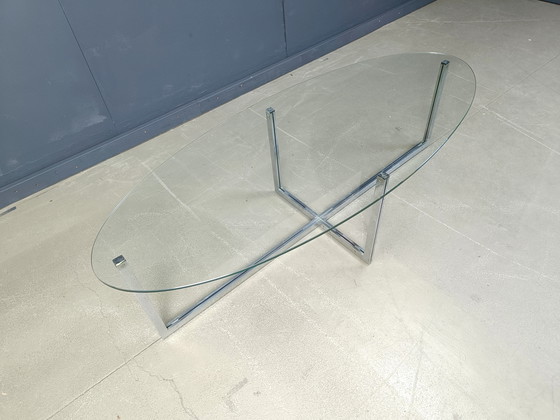 Image 1 of Grande table basse ovale en verre et chrome, 1970