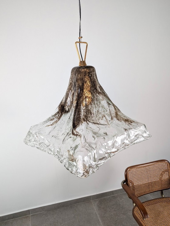 Pendant lamp with textured glass shade, Carlo Nason, Brass, Transparent, Mid Century Modern (photo 10 of 14)