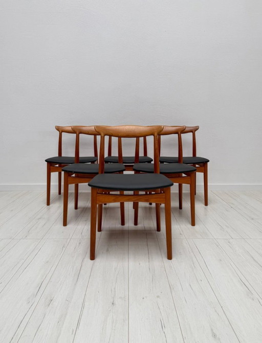 Set van 6 vintage model 112 Deense teakhouten eetkamerstoelen van Erik Wørts voor Vamo Sønderborg, Mid-Century Modern, jaren 196