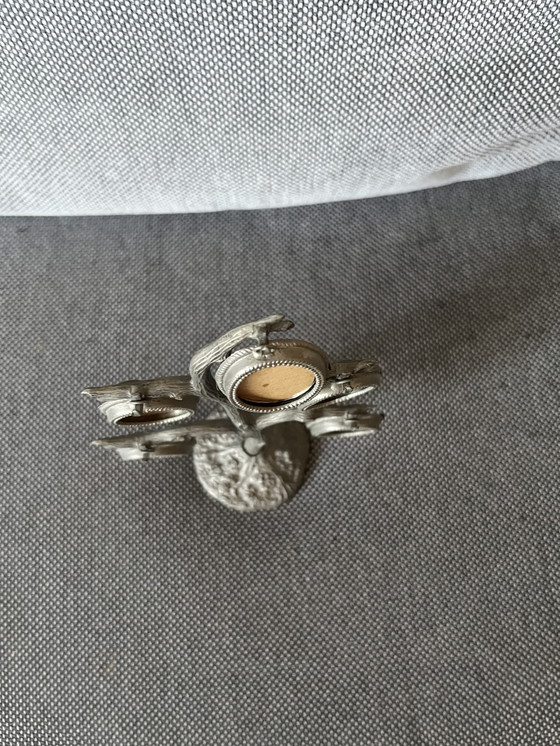 Image 1 of Kleine vintage zilveren metalen fotoboom met ovale medaillonlijsten