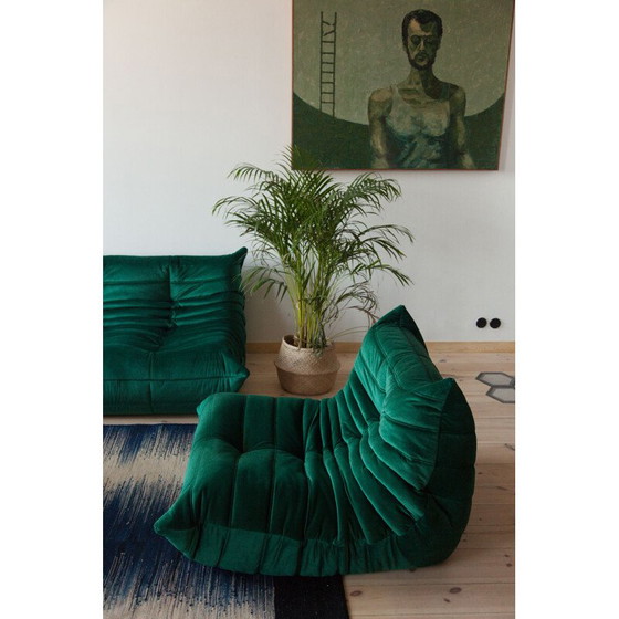 Image 1 of Togo vintage living room set in green velvet by Michel Ducaroy for Ligne Roset, France 1973