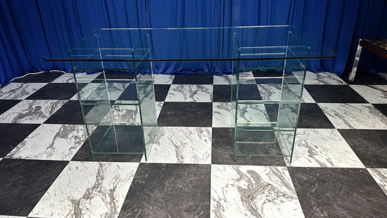 Image 1 of Scrivania vintage anni '80 in vetro stile Art Deco Revival Postmoderno anni '80 Italia