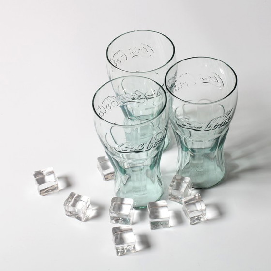 Image 1 of Set di 3 bicchieri vintage Coca-Cola / Georgia Green, forma classica, 330 ml / anni 2000