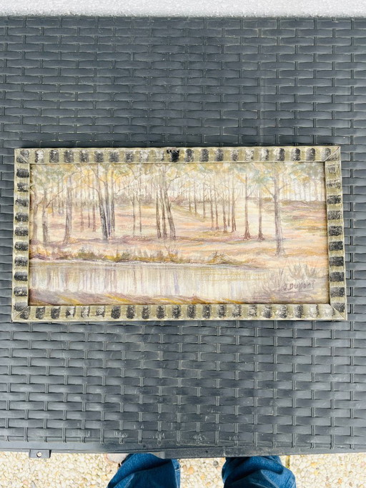 Belgian watercolor, Pond in the forest near Chevetogne, signed J. Dupont