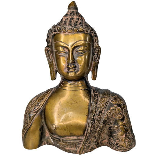Buste de Bouddha Shakyamuni – Bronze doré au feu – Gravures au dos
