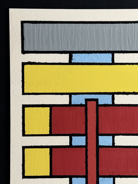 Image 1 of Shozo Hirai - Prachtig constructivistisch schilderij uit 1980