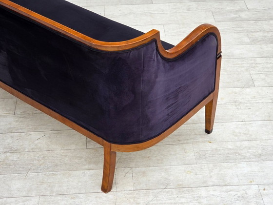 Image 1 of 1950s, Danish art deco 2-seater sofa, ash wood, furniture velour.