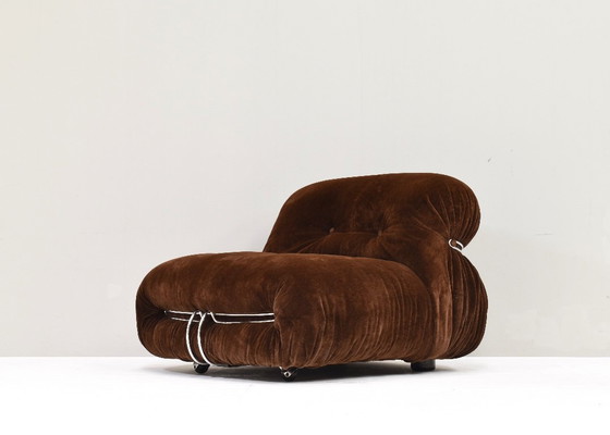 Image 1 of Silla Soriana en mohair marrón chocolate original de Tobia Scarpa para Cassina, Italia, circa 1960