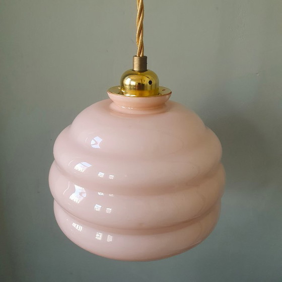 Image 1 of Lampada a sospensione vintage Art Déco in opale rosa tenue