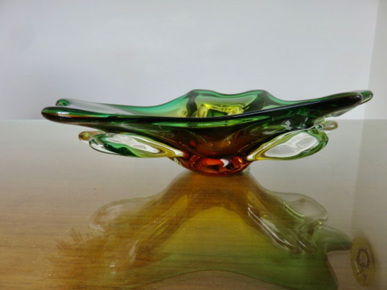 Image 1 of Large Murano glass trinket tray in green, amber and clear, 1960s-70s