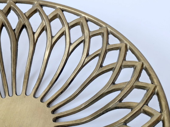 Image 1 of 1960s Midcentury Openwork Floral Decorative Bowl, Heavy Solid Brass Centerpiece
