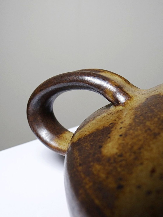 Image 1 of Teiera vintage in stile giapponese degli anni '70-'90, in gres marrone, realizzata a mano e firmata Pichon.
