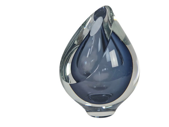 Image 1 of Robert Deeble - verre - Amérique - signé - verre transparent - bleu - années 1980