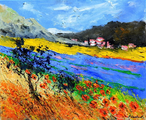 Red poppies and lavender