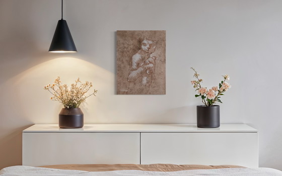 Image 1 of Robert Detheux- Wunderschönes surrealistisches Gemälde mit Katze