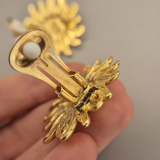 Image 1 of Gianni Versace Vintage Gouden Clip-On Oorbellen met Zonnegezicht