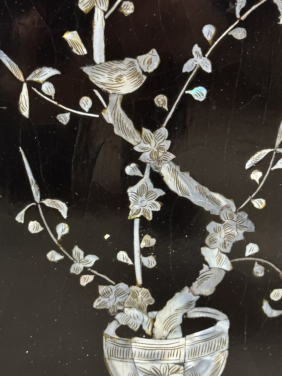 Image 1 of 'The Four Seasons' - Set of Four Vietnamese Lacquer Panels with Mother-of-Pearl Inlay, Vietnam, 1970s.