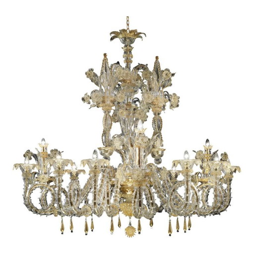 Handgefertigter Kronleuchter Ca’ Rezzonico aus venezianischem Muranoglas im imperialen Stil mit Golddetails