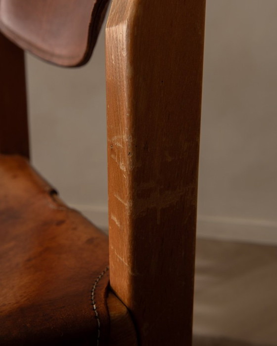 Image 1 of Vintage Maison Regain Elm & Cognac Leather Chair, France 1970s